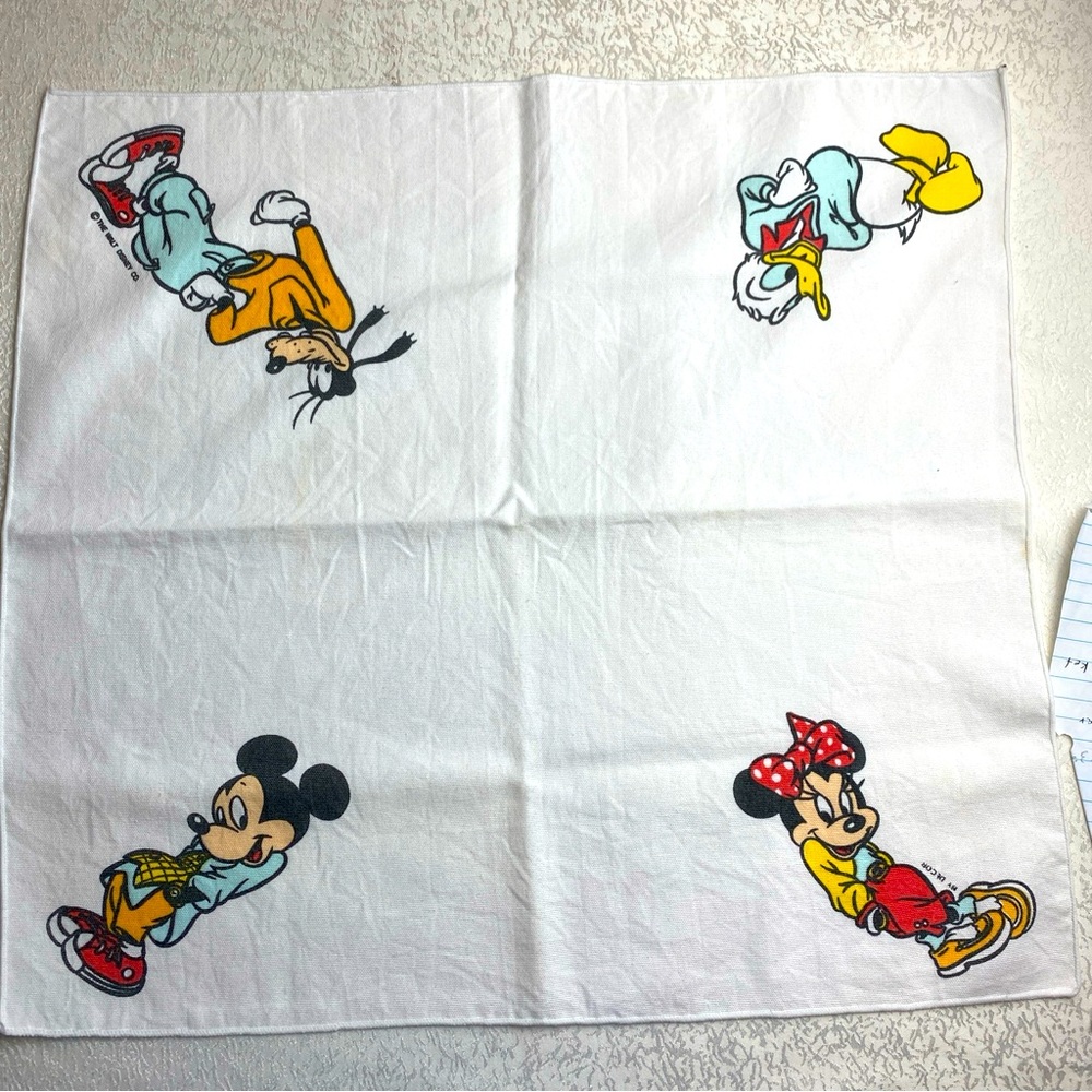 Vintage Walt Disney Co. Handkerchief 90’s Mickey Minnie Goofy Donald 16” Bandana
